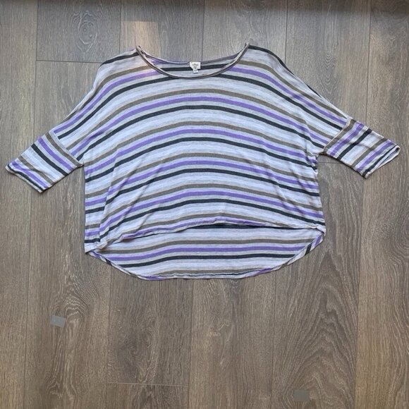 Aritzia Wilfred T-shirt Cropped stripes boxy fit short sleeve Gray Size XS - Picture 3 of 14